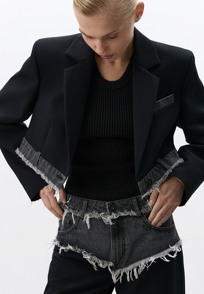 Брюки со вставкой из джинсы 