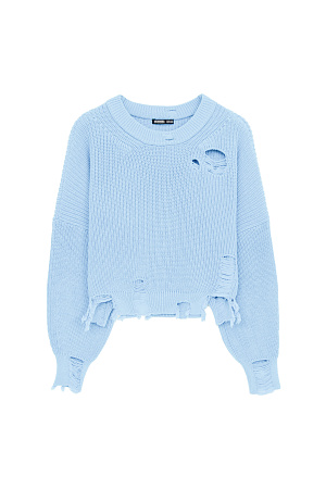 голубой Джемпер из 100% хлопка с укороченным низом и разрезами в стиле Гранж.
