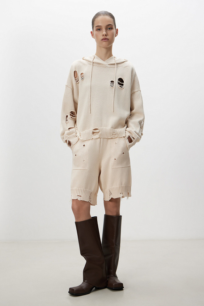 Джемпер из 100% хлопка с рваной текстурой