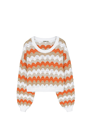 оранжевый Трикотажный джемпер из хлопка с волнистым узором. Манжеты и низ изделия из эластичной ленты в рубчик
