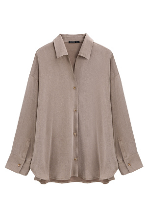 коричневый Рубашка из купры. Модель свободного кроя, с отложным воротником, V-образным вырезом, длинными рукавами с манжетами на пуговицах. 
