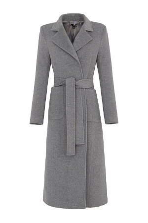 серый Классическое шерстяное пальто с поясом из основной ткани. Модель приталенного силуэта. Отложной воротник с прямоугольными лацканами и накладные карманы. 