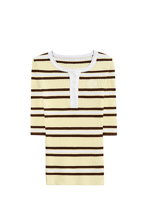 желтый Футболка в полоску из вискозы. Модель с коротким рукавом, круглым вырезом горловины и планкой на пуговицах. С брендированным ярлыком на груди.