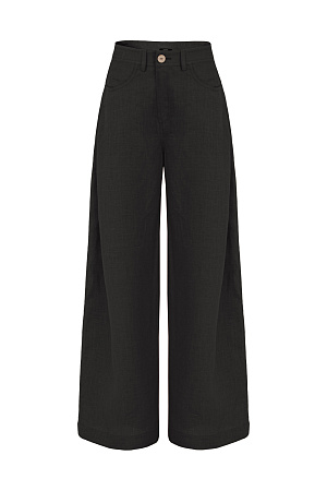 черный Брюки свободного кроя из 100% льна с высокой посадкой и потайной застежкой на молнию и пуговицу.