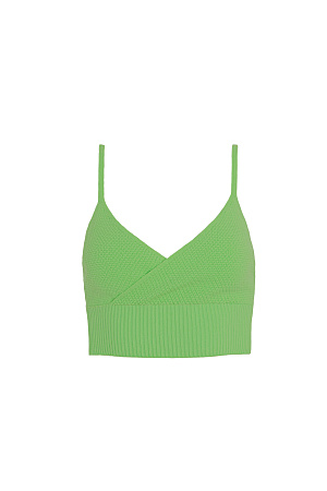 зеленый Фактурный кроп-топ из вискозы на тонких бретелях. Модель с имитацией запаха на лифе и широкой эластичной резинкой.