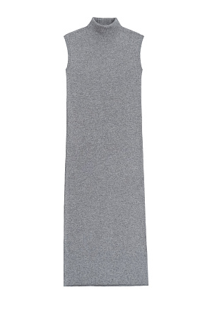 серый Трикотажное платье длины макси из шерсти и кашемира. Модель прямого кроя без рукавов и высоким воротником.