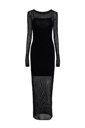 черный Трикотажное платье из вискозы с длинным рукавом. Модель приталенного силуэта длины макси, выполнена полностью ажурным переплетением с имитацией "сетки". В комплекте нижнее платье-комбинация.