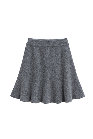 графит Трикотажная юбка длины мини из шерсти и пуха лисы. Модель полусолнце с эластичным поясом на резинке. 