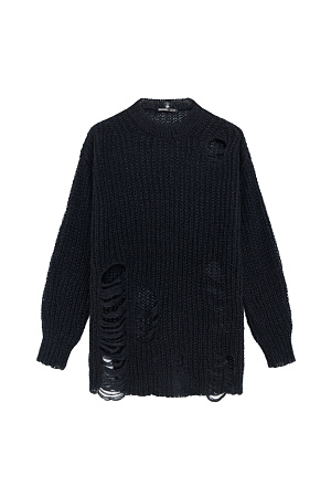 черный Трикотажный джемпер из смесовой пряжи с добавлением шерсти мохера. Рукава реглан и разрезы в стиле гранж.