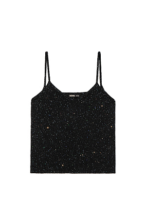 черный Трикотажный топ из поливискозы на тонких лямках с голографическими пайетками. 
