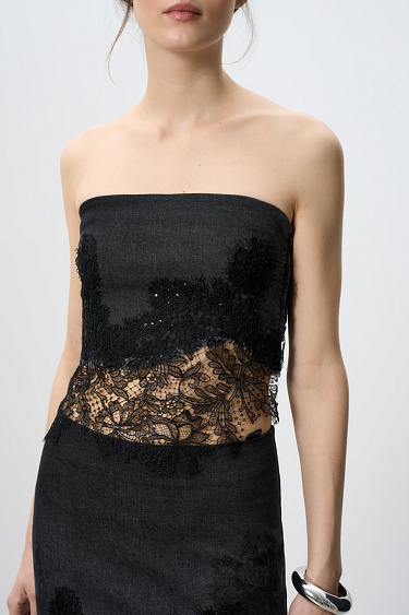 Джинсовый топ с кружевом и пайетками