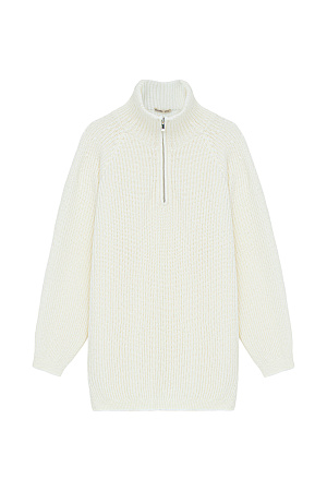 белый Удлиненный джемпер из мягкой шерсти мериноса экстрафайн. Модель свободного силуэта с высоким воротом и застежкой на молнию.