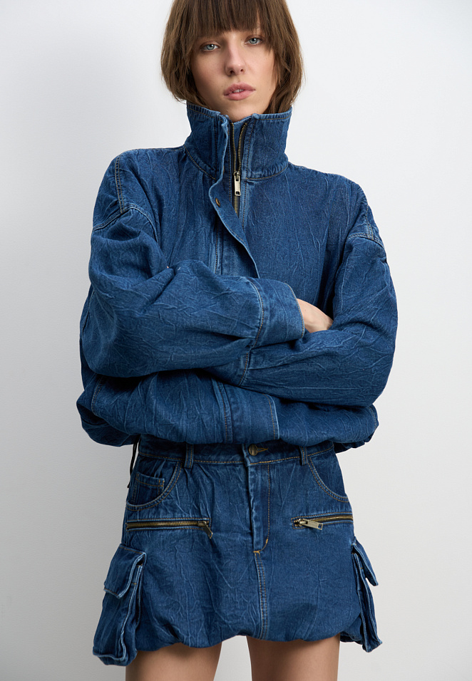 Джинсовая мини-юбка баллон