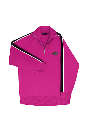 фуксия Джемпер из вискозы. Воротник-стойка, застежка на молнии. Широкий двухцветный лампас на рукавах.