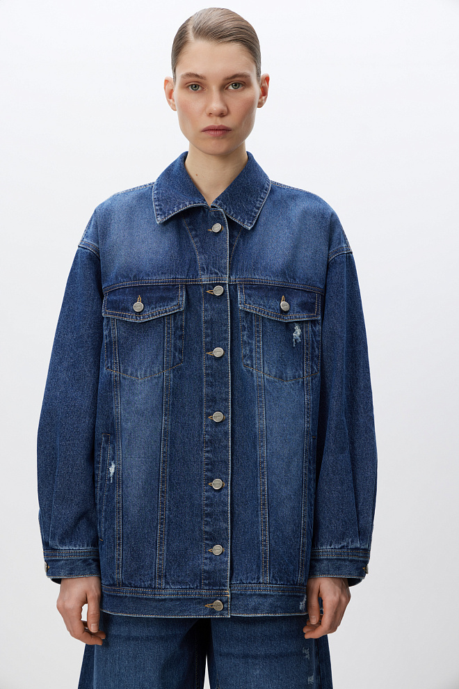 Джинсовый жакет с отложным воротником 
