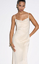 Атласное платье-комбинация длины миди из 100% вискозы. Модель приталенного силуэта, с высоким разрезом сбоку и открытой спиной,&nbsp;&nbsp;Изделие выполнено на тонких регулируемых бретелях. 