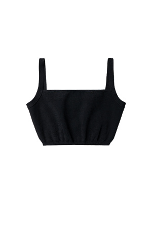 черный Трикотажный короткий топ из вискозы. Модель на бретелях, с прямым вырезом декольте. Низ изделия выполнен на эластичной резинке.&nbsp;&nbsp;