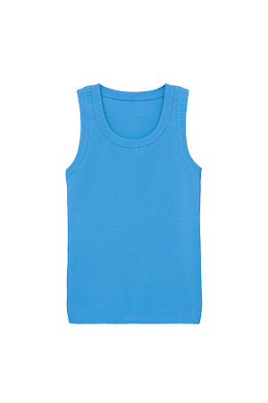 голубой Удлиненная трикотажная майка из вискозы. Модель c круглым вырезом горловины, приталенным силуэтом, на широких бретельках, без рукавов. 