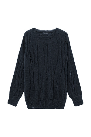 черный Трикотажный джемпер из смесовой шерсти. Модель свободного силуэта со спущенной линией плеча и разрезами в стиле гранж.