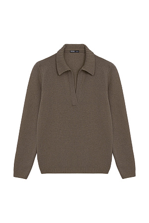 коричневый Трикотажный джемпер с воротником-поло из 100% кашемира. Модель свободного силуэта, края изделия выполнены в рубчик. 