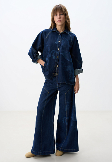 Джинсовая рубашка с принтом лошадей