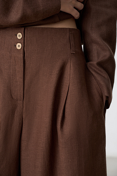 Брюки из 100% льна с высокой посадкой