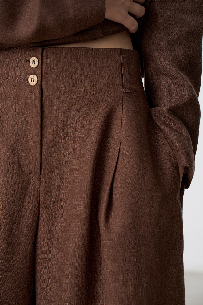 Брюки из 100% льна с высокой посадкой