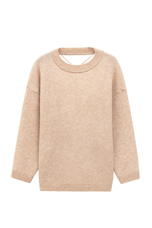 бежевый Трикотажный джемпер c шерстью альпака. Модель свободного силуэта со спущенной линией плеча и открытой спиной с кулиской. Края изделия в рубчик.