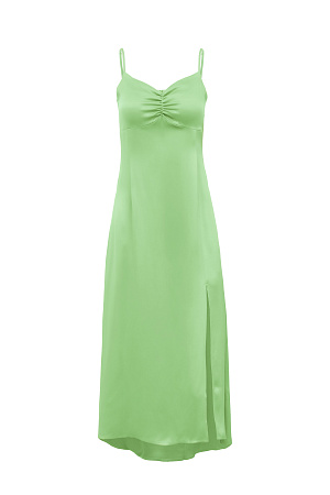 зеленый Атласный сарафан из 100% вискозы с разрезом сбоку