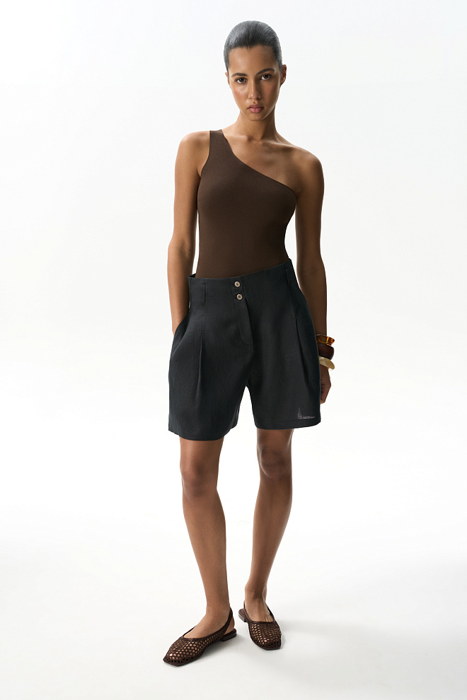 Шорты из 100% льна с высокой посадкой