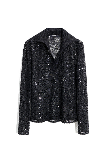 Ажурная рубашка поло с пайетками