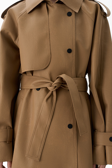 Тренч из двусторонней экокожи