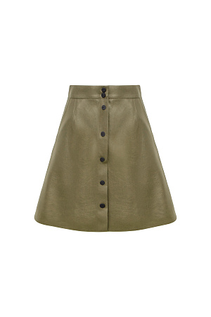 хаки Мини-юбка из двусторонней экокожи с застежкой на пуговицы. Модель трапециевидного силуэта без подкладки.