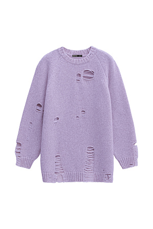 сиреневый Трикотажный джемпер из шерсти мериноса. Модель свободного силуэта со спущенным плечом и разрезами в стиле гранж.