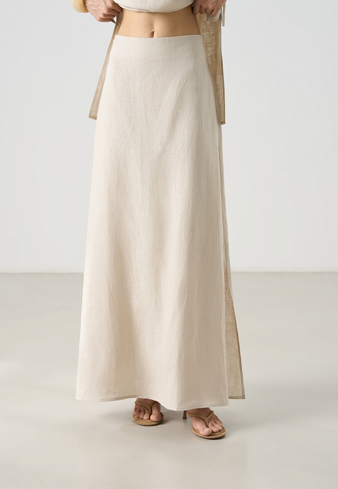 Юбка макси из 100% льна с разрезом сбоку