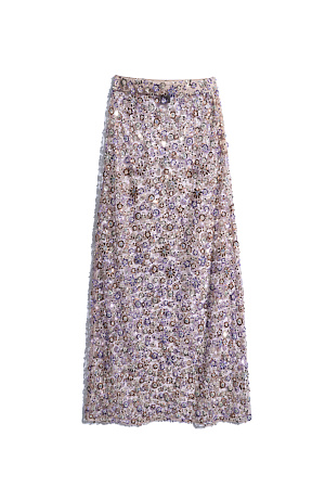 бежевый Юбка длины макси с цветочным орнаментом, вышитым пайетками и бисером. Застежка на потайную молнию. Изделие без подкладки.