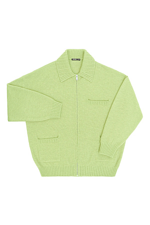 зеленый Трикотажный бомбер из шерсти с добавлением мохера. Модель свободного силуэта&nbsp;&nbsp;со спущенной линией плеча, отложным воротником и накладными карманами. Застежка на молнию. Изделие без подкладки.