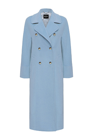 голубой Двубортное пальто из шерсти с карманами. Отложной воротник с прямоугольными лацканами. Длинные рукава. Застегивается на пуговицы.