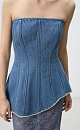 Джинсовый корсет из 100% хлопка. Модель с асимметричным низом, рельефными швами, контрастной стройчкой и застежкой на молнию на спине. Изделие на подкладке.