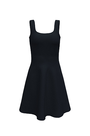 черный Трикотажное мини платье в стиле baby doll на широких бретелях. Круглый вырез, застежка сзади на молнию. Платье связано из плотной эластичной вискозы, что позволяет прилегать по фигуре и держать объем у юбки.