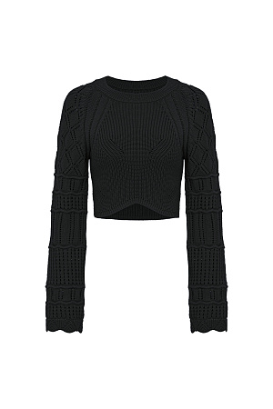 черный Трикотажный топ фактурной вязки из хлопка. Модель с длинными рукавами. Дополнить образ можно юбкой в таком же стиле.