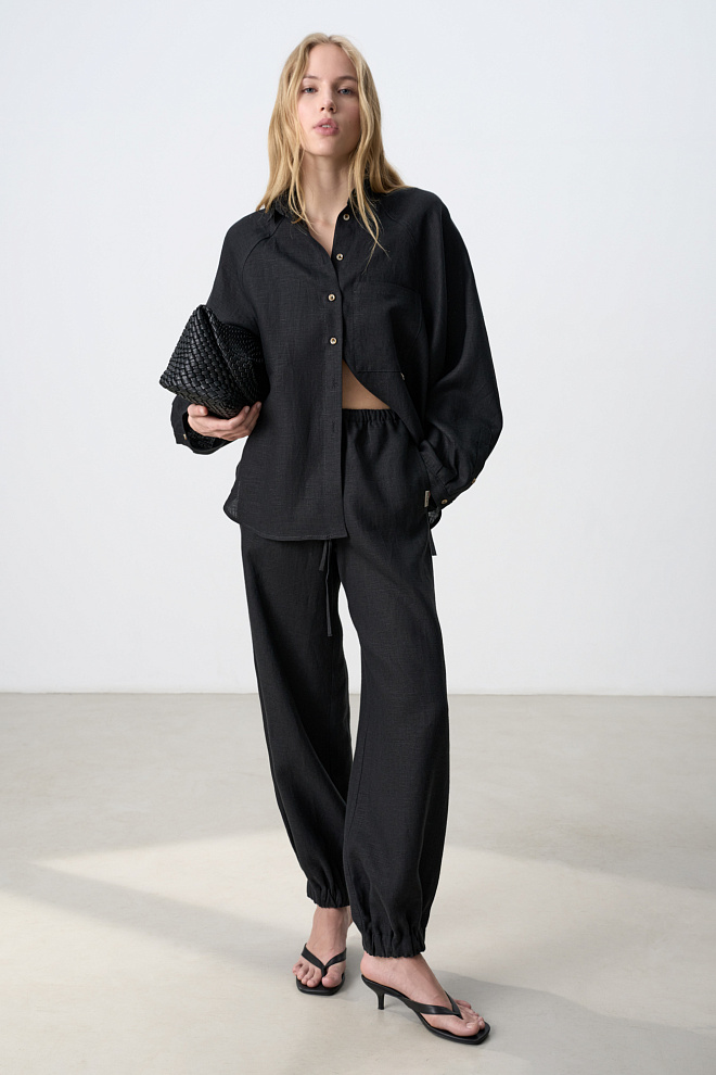 Брюки-джоггеры из 100% льна