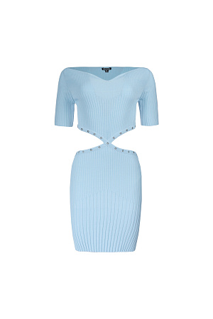 голубой Трикотажное платье в широкий рубчик с вырезами по бокам и короткими рукавами. 