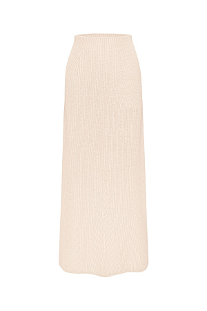 бежевый Трикотажная юбка длины макси из хлопка с добавлением вискозы. Модель свободного силуэта с эластичным поясом в рубчик. Дополнить образ можно жилетом в таком же стиле.