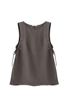 коричневый Топ из 100% льна. Модель свободного кроя, без рукавов, с круглым вырезом горловины. Изделие фиксируется завязками по бокам.