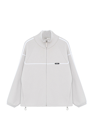 серый Вискозный трикотажный бомбер спортивного стиля с контрастными лампасами. Модель прямого кроя с длинными рукавами, манжетами на эластичной резинке и воротником-стойкой. По низу изделия предусмотрена регулируемая кулиска. Застежка на молнию.