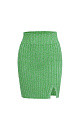 Юбка длины мини из вискозы с добавлением люрекса. Модель приталенного силуэта с широким эластичным поясом и разрезом спереди. Дополнить образ можно топом в таком же стиле. 