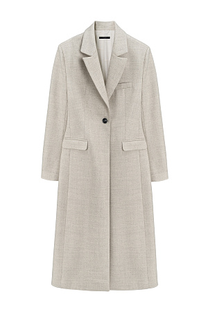 серый Классическое однобортное пальто из шерсти. Модель приталенного силуэта с широкими лацканами и карманами с клапанами. Изделие на подкладке. Застежка на пуговицу.