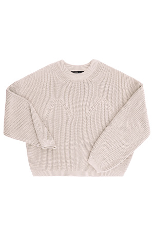 бежевый Трикотажный джемпер из 100% хлопка с декоративными сбавками на груди и воротнике. модель свободного силуэта со спущенной линией плеч и круглым вырезом горловины. Манжеты рукавов и низ изделия выполнены на эластичной резинке.