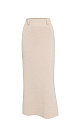 Трикотажная юбка длины миди, выполненная из смесовой шерсти с добавлением кашемира. Модель расклешенного силуэта, с широким эластичным поясом со шлевками и двумя накладными карманами сзади.